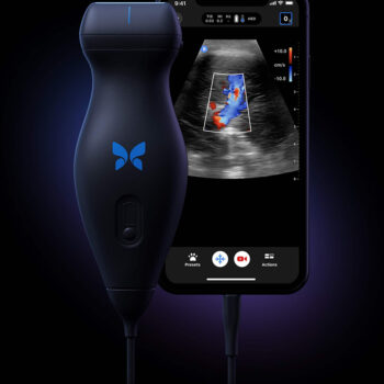 Photo du Butterfly iQ+ Vet, échographe portable dédiée à l'imagerie au service des soins vétérinaires